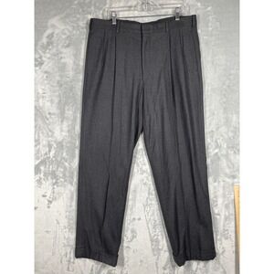 Brooks Brothers Brooksease Men Charcoal Grey 100% Wool Pleated Cuffed Pant 37x31